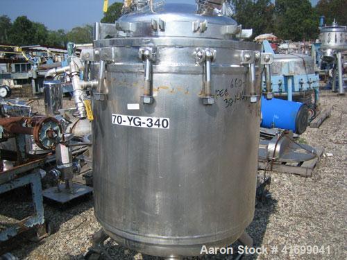 Used Sparkler Nutsche Style Filter, 0.6 square meter, model 36", 316L stainless steel. Internal rated 75 psi at 350 deg F, 304 stainless steel jacket rated 80 psi at 350 deg F.