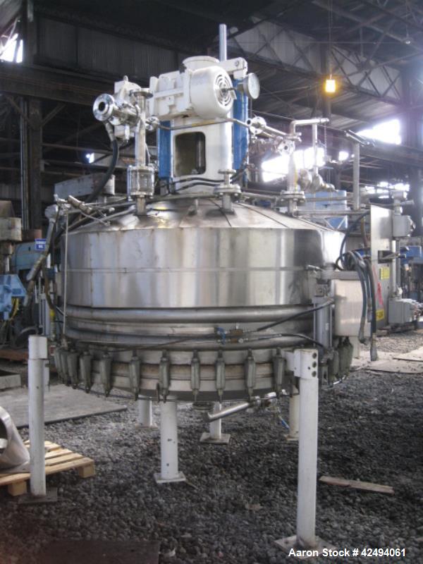 Used 2.6 sq meter ZWAG agitated nutsche filter, stainless steel construction, 1800 liter capacity vessel, rated 2 bar at 100 C internal, jacketed for 6 bar at 100 C, hydraulically operated agitator a...