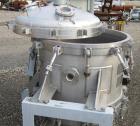 Used Durco Nutsche Style Single Leaf Pressure Filter, approximately 0.6 square meter, 316L stainless steel. 36'' diameter x 28'' straight side. Bolt on top with davit arm, bolt on hinged bottom with ...