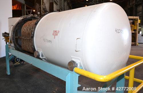 Used Duriron Dry Cake Horizontal Pressure Leaf Filter, Type DHC, Model 48DHC225, Carbon Steel. 225 Square feet (20.9 square meter). (15) 36’’ x 36’’ 304 Stainless steel vertical filters, spaced 3’’ a...