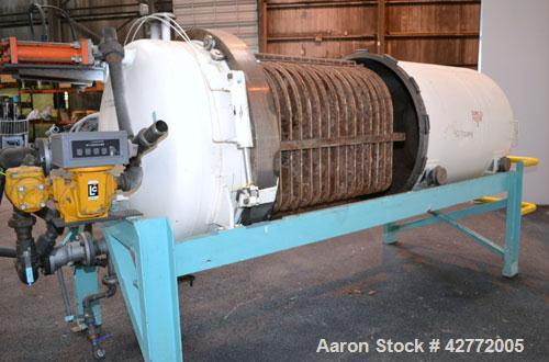 Used Duriron Dry Cake Horizontal Pressure Leaf Filter, Type DHC, Model 48DHC225, Carbon Steel. 225 Square feet (20.9 square meter). (15) 36’’ x 36’’ 304 Stainless steel vertical filters, spaced 3’’ a...