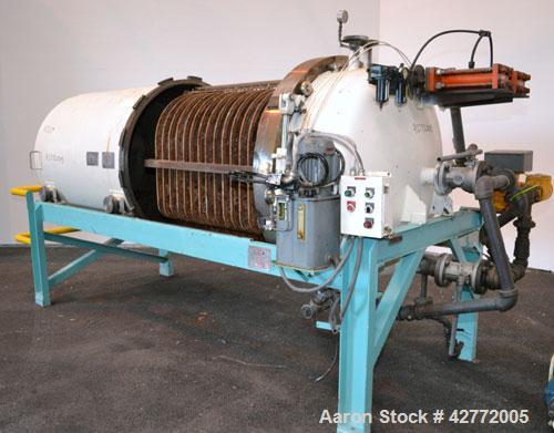 Used Duriron Dry Cake Horizontal Pressure Leaf Filter, Type DHC, Model 48DHC225, Carbon Steel. 225 Square feet (20.9 square meter). (15) 36’’ x 36’’ 304 Stainless steel vertical filters, spaced 3’’ a...