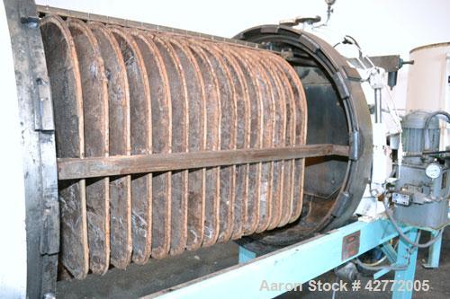Used Duriron Dry Cake Horizontal Pressure Leaf Filter, Type DHC, Model 48DHC225, Carbon Steel. 225 Square feet (20.9 square meter). (15) 36’’ x 36’’ 304 Stainless steel vertical filters, spaced 3’’ a...