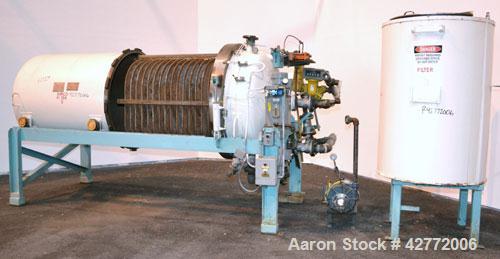 Used Duriron Dry Cake Horizontal Pressure Leaf Filter, Type DHC, Model 48DHC225, Carbon Steel. 225 Square feet (20.9 square meter). (15) 36’’ x 36’’ 304 Stainless steel vertical filters, spaced 3’’ a...