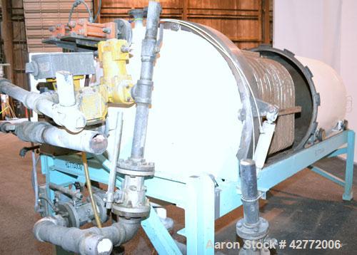 Used Duriron Dry Cake Horizontal Pressure Leaf Filter, Type DHC, Model 48DHC225, Carbon Steel. 225 Square feet (20.9 square meter). (15) 36’’ x 36’’ 304 Stainless steel vertical filters, spaced 3’’ a...