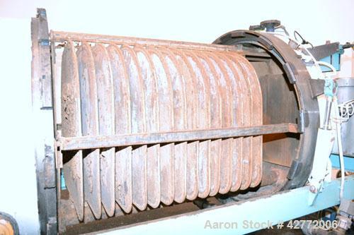 Used Duriron Dry Cake Horizontal Pressure Leaf Filter, Type DHC, Model 48DHC225, Carbon Steel. 225 Square feet (20.9 square meter). (15) 36’’ x 36’’ 304 Stainless steel vertical filters, spaced 3’’ a...