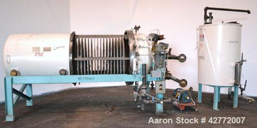 Used Duriron Dry Cake Horizontal Pressure Leaf Filter, Type DHC, Model 48DHC225, Carbon Steel. 225 Square feet (20.9 square meter). (15) 36’’ x 36’’ 304 Stainless steel vertical filters, spaced 3’’ a...