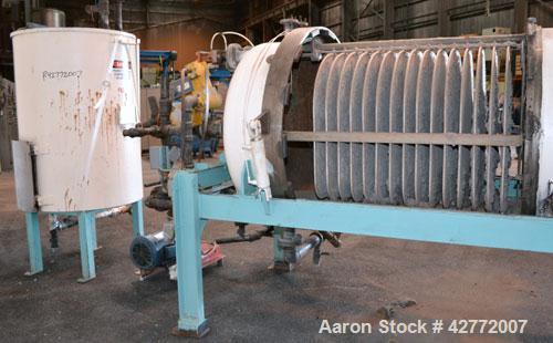 Used Duriron Dry Cake Horizontal Pressure Leaf Filter, Type DHC, Model 48DHC225, Carbon Steel. 225 Square feet (20.9 square meter). (15) 36’’ x 36’’ 304 Stainless steel vertical filters, spaced 3’’ a...