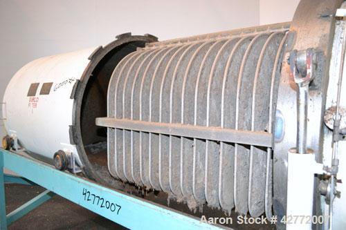 Used Duriron Dry Cake Horizontal Pressure Leaf Filter, Type DHC, Model 48DHC225, Carbon Steel. 225 Square feet (20.9 square meter). (15) 36’’ x 36’’ 304 Stainless steel vertical filters, spaced 3’’ a...