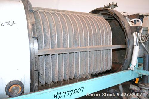 Used Duriron Dry Cake Horizontal Pressure Leaf Filter, Type DHC, Model 48DHC225, Carbon Steel. 225 Square feet (20.9 square meter). (15) 36’’ x 36’’ 304 Stainless steel vertical filters, spaced 3’’ a...