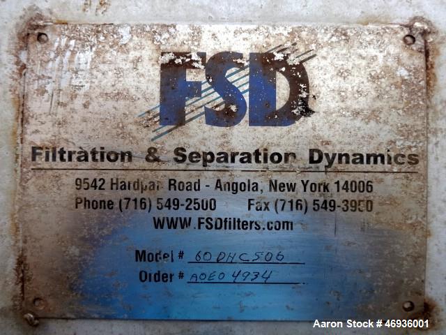 Used Filtration & Separation Dynamics Pressure Filter.  Model 60DHC506. "Dry Cake Discharge"  316 Stainless steel shell and (20) leaves.  4" spacing.  Horizontal. Internal rated 150 psi @ 200 deg F. ...