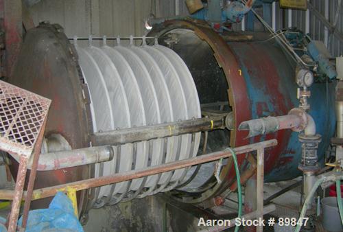 USED: Industrial Filter & Pump Mfg Co pressure leaf filter, type 122.1C31, series 60-5-8. Horizontal carbon steel vessel 60" diameter x 48" deep. 8 filters, 48" diameter. Internal rated 70 psi @ 180 ...