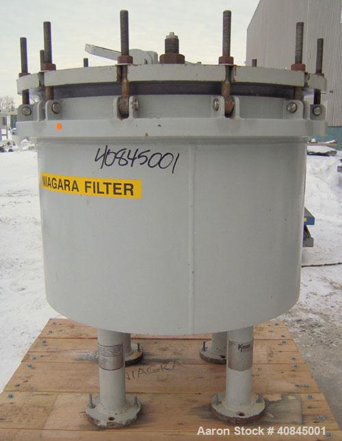 Used Ketema Niagara Batch-Miser Horizontal Plate Filter, model 33-12-S, 316 stainless steel. 74.44 square feet filter area, 5.43 cubic feet cake capacity. Vertical carbon steel lined tank with 316 st...
