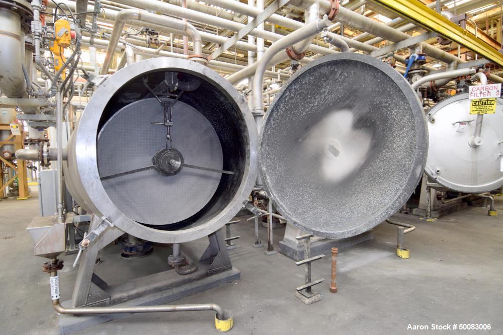 Used LFC Lochem Roto Jet Wet Cake Discharge Filter, Approximate 990 Square Feet Filter Area, Model RJWCD 92/1200/44 DC, Duplex Stainless Steel. Approximate (44) 1200mm (47.2") diameter vertical filte...