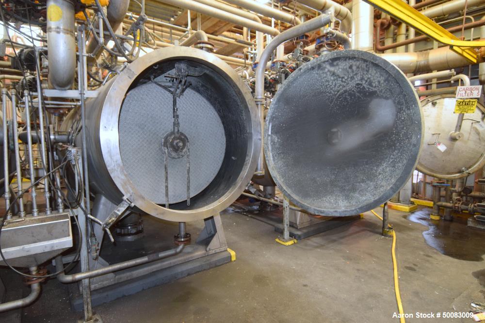 Used LFC Lochem Roto Jet Wet Cake Discharge Filter, Approximate 990 Square Feet Filter Area, Model RJWCD 92/1200/44 DC, Duplex Stainless Steel. Approximate (44) 1200mm (47.2") diameter vertical filte...