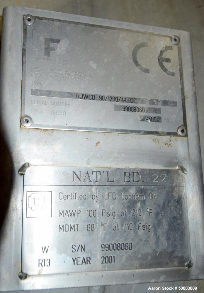 Used LFC Lochem Roto Jet Wet Cake Discharge Filter, Approximate 990 Square Feet Filter Area, Model RJWCD 92/1200/44 DC, Duplex Stainless Steel. Approximate (44) 1200mm (47.2") diameter vertical filte...