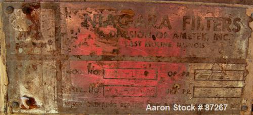 USED: Niagara horizontal plate filter, model 18-16-D, 316 stainless steel. 28.62 square feet filter area, 3.88 cubic feet cake capacity. Vertical carbon steel jacketed tank 20" diameter x 40" deep, r...