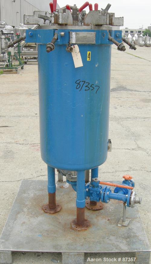 USED: Niagara horizontal plate filter, model 18-16-D, Hastelloy C276. 29.85 square feet filter area, 3.87 cubic feet cake capacity. Vertical tank 20" diameter x 34" deep, internal rated 75 psi. Bolt ...