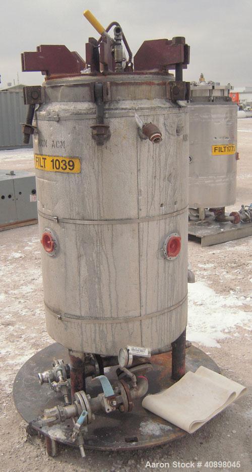 Used Niagara Horizontal Plate Filter, Model 18-24-S, 304 Stainless Steel. 44.78 Square feet surface area, 3.24 cubic feet cake capacity. Internal rated 75 psi at 300 deg F, carbon steel jacket rated ...