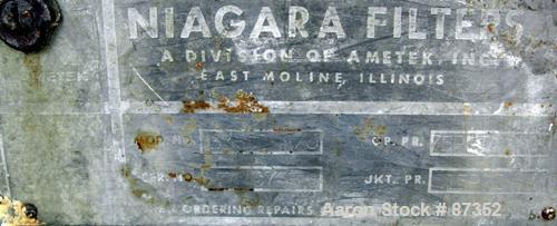 USED: Niagara horizontal plate filter, model 33-8D-S/J, 316 stainless steel. 50.80 square feet filter area, 6.61 cubic feet cake capacity. Vertical tank 36" diameter x 20" deep, internal rated 75 psi...