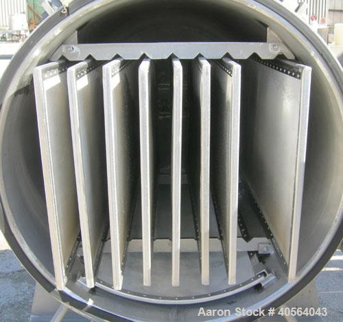 Used General Filtration Vertical Leaf Pressure Filter, 304 stainless steel. Horizontal tank 30" diameter x 36" long, dished ends, (1) hinged, rated 75 psi at 200 deg.f..(8) 18 3/4" tall x 37" long x ...