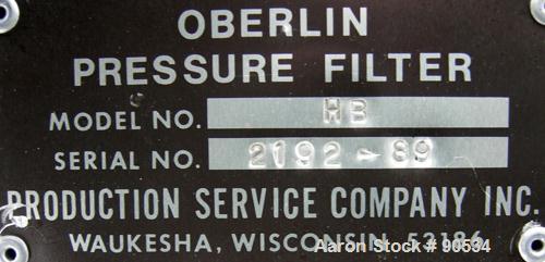 Used: Oberlin automatic pressure filter, model HB, stainless steel, and carbon steel construction.7 square feet filter area. Approximate press area 32" x 42".Bottom discharge pan. Cloth advance drive...