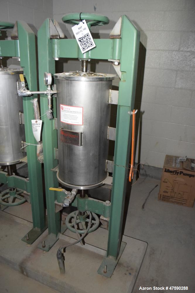 Unused- QPEC Quinn Process Equipment Company Batch 12” Pressure Filter, 316 Stainless Steel. Approximate 12” diameter x 24” deep chamber, hand wheel closure. Mounted on a carbon steel frame. Serial# ...