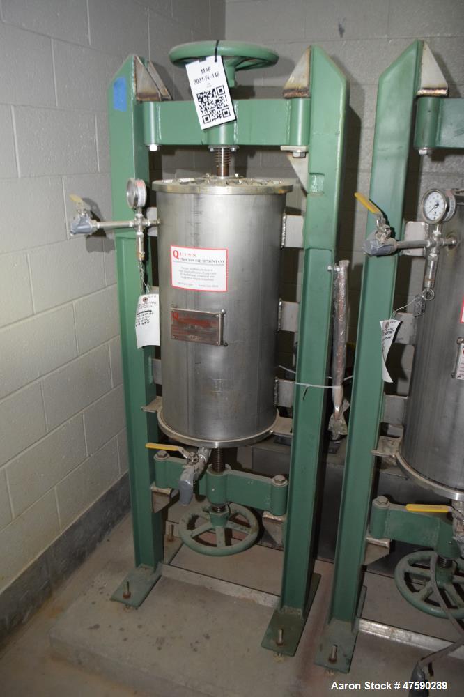 Unused- QPEC Quinn Process Equipment Company Batch 12” Pressure Filter, 316 Stainless Steel. Approximate 12” diameter x 24” deep chamber, hand wheel closure. Mounted on a carbon steel frame. Serial# ...