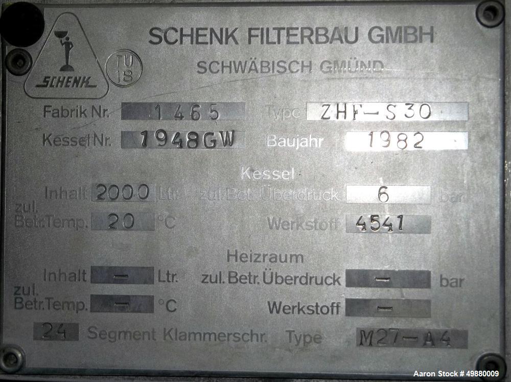 Used Schenk Centrifugal Discharge Precoat Filter, Type ZHF-S 30
