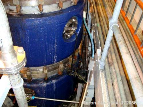 Used Schenk Centrifugal Discharge Pressure Filter, Type ZHF-SR30-KLK-C3, Stainless Steel. Approximately 60 square feet filtration area. Clamp dished top and bottom heads. Vessel capacity approximatel...