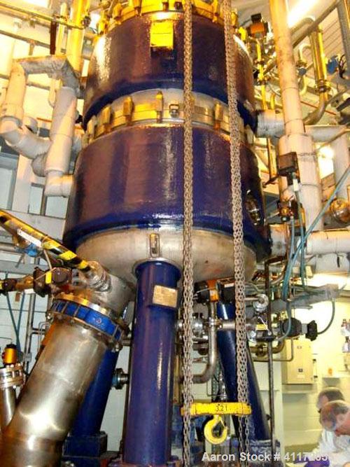 Used Schenk Centrifugal Discharge Pressure Filter, Type ZHF-SR30-KLK-C3, Stainless Steel. Approximately 60 square feet filtration area. Clamp dished top and bottom heads. Vessel capacity approximatel...