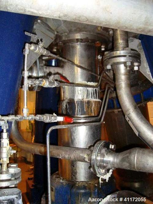 Used Schenk Centrifugal Discharge Pressure Filter, Type ZHF-SR30-KLK-C3, Stainless Steel. Approximately 60 square feet filtration area. Clamp dished top and bottom heads. Vessel capacity approximatel...