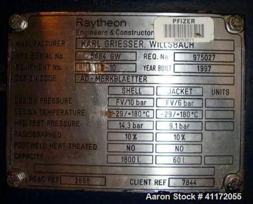Used Schenk Centrifugal Discharge Pressure Filter, Type ZHF-SR30-KLK-C3, Stainless Steel. Approximately 60 square feet filtration area. Clamp dished top and bottom heads. Vessel capacity approximatel...