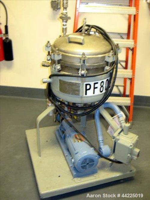 Used Sparkler Filter, Model 14-S-7, 316 Stainless Steel. Internal rated 66 psi at 350 degrees F. Carbon steel jacket rated 50 psi at 350 degrees F. (7) 14" Diameter shallow plates, 6.23 square foot s...