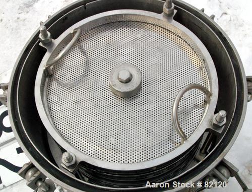 USED: Sparkler horizontal plate filter, model 14-S-7, 316 stainless steel. 5.6 sq ft filter area, .38 cu ft cake capacity, 400 gallons per hour. Vertical, non-jacketed tank 16" diameter x 8" deep, in...
