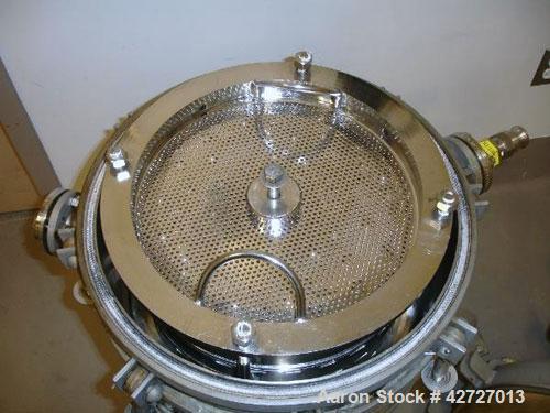 Used Sparkler Filter, Model 14D4, Hastelloy C. 3.52 Square feet surface area, .445 cubic feet cake capacity, rated 100 psi at 350 F internal, 316 stainless steel jacket rated 100 psi at 350 F, (4) 14...