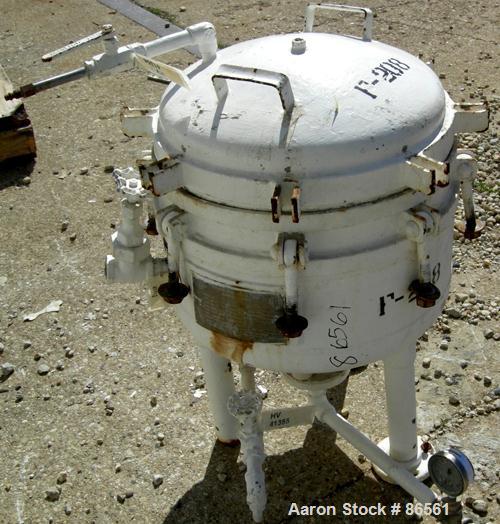 USED: Sparkler horizontal plate filter, model 14S7, 316 stainless steel. 5.6 square feet filter area, .38 cubic feet cake capacity, 400 gallons per hour. Vertical carbon steel jacketed tank 16" diame...