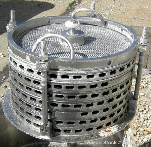 USED: Sparkler horizontal plate filter, model 14S7, 316 stainless steel. 5.6 square feet filter area, .38 cubic feet cake capacity, 400 gallons per hour. Vertical carbon steel jacketed tank 16" diame...