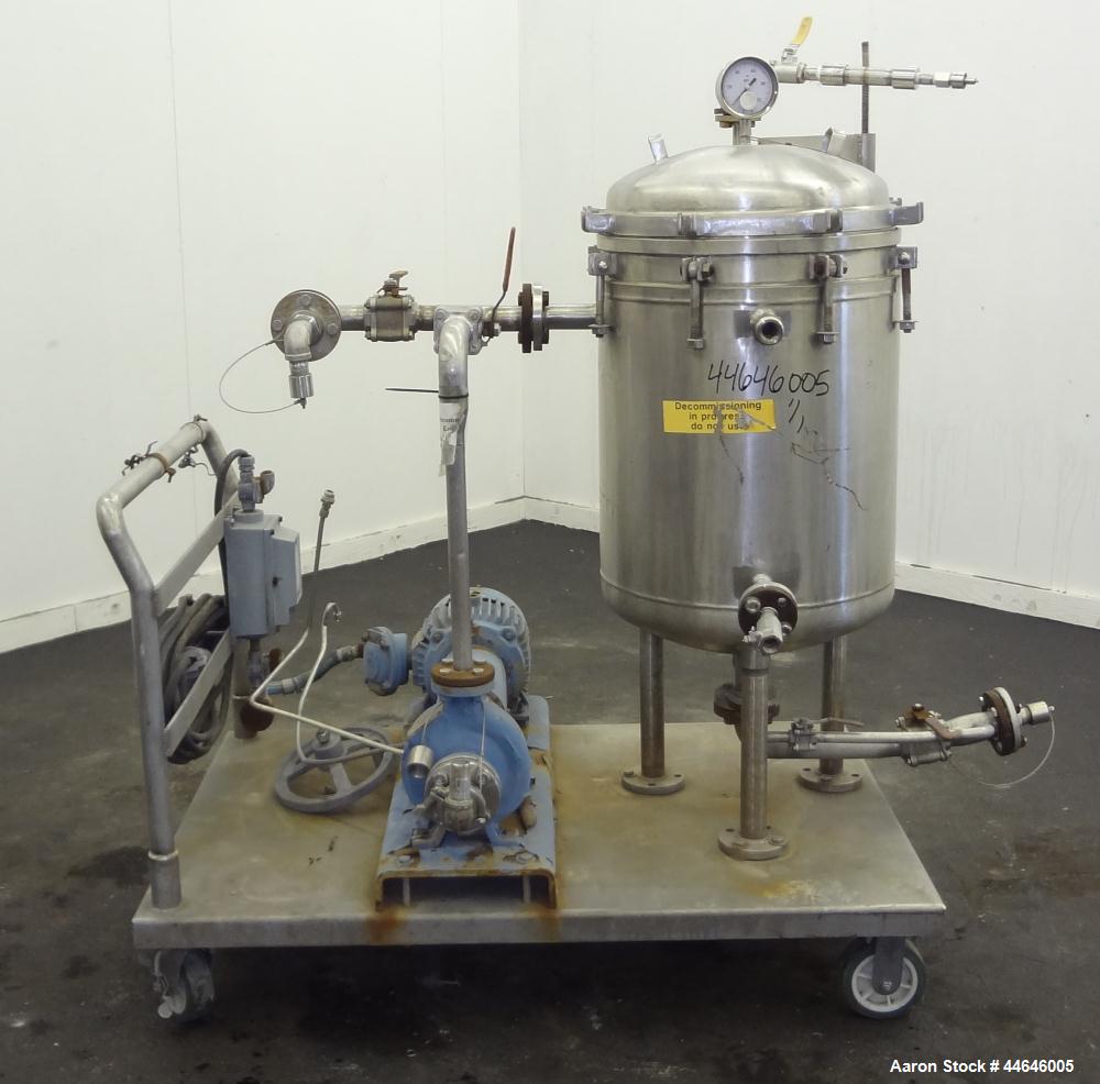 Used Sparkler Filter, Model 18 D 10, approximately 16 square feet, 316 stainless steel.  Internal rated 60 psi at 350 degrees F, jacket rated 30 psi at 350 degrees F.  Mounted on 3 legs on a base wit...