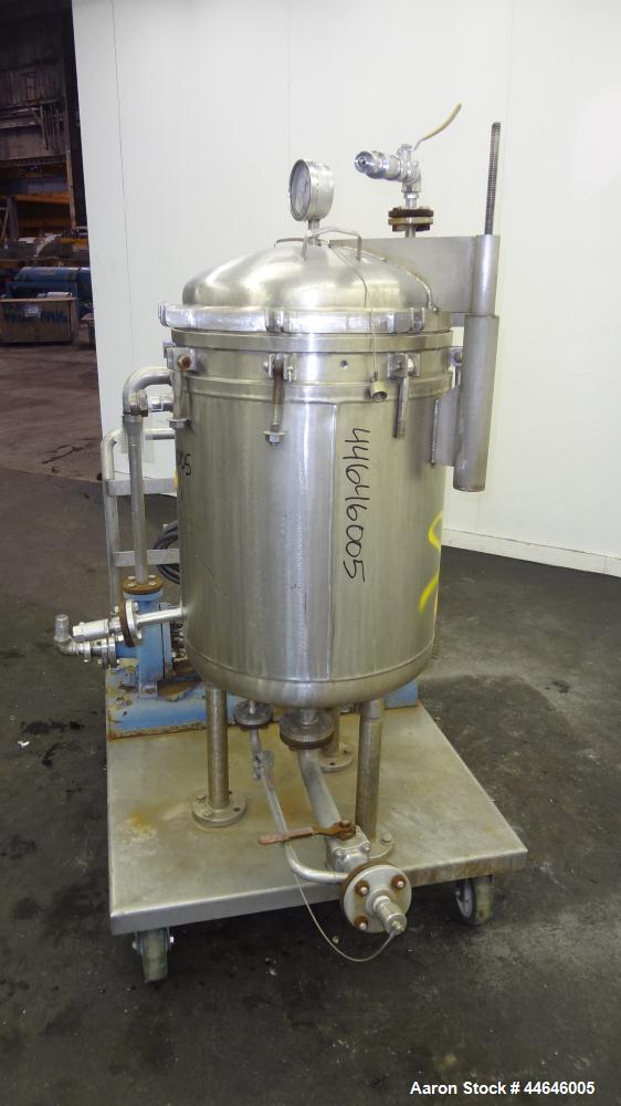 Used Sparkler Filter, Model 18 D 10, approximately 16 square feet, 316 stainless steel.  Internal rated 60 psi at 350 degrees F, jacket rated 30 psi at 350 degrees F.  Mounted on 3 legs on a base wit...