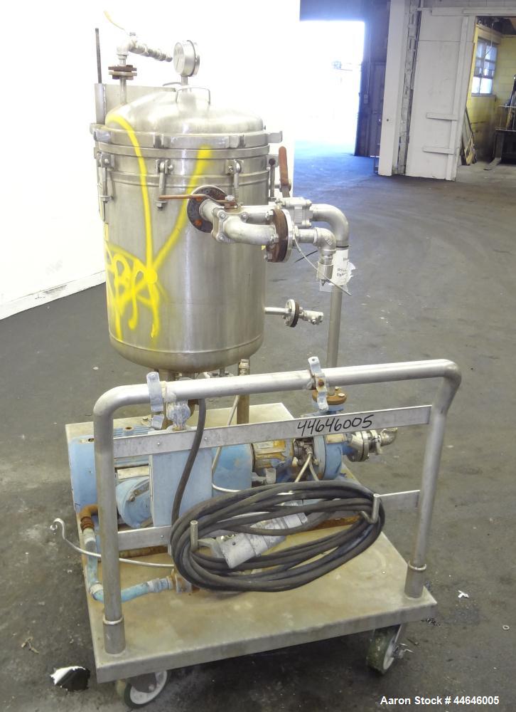 Used Sparkler Filter, Model 18 D 10, approximately 16 square feet, 316 stainless steel.  Internal rated 60 psi at 350 degrees F, jacket rated 30 psi at 350 degrees F.  Mounted on 3 legs on a base wit...