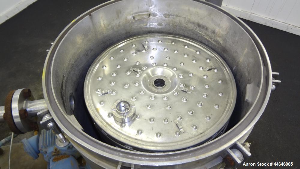 Used Sparkler Filter, Model 18 D 10, approximately 16 square feet, 316 stainless steel.  Internal rated 60 psi at 350 degrees F, jacket rated 30 psi at 350 degrees F.  Mounted on 3 legs on a base wit...