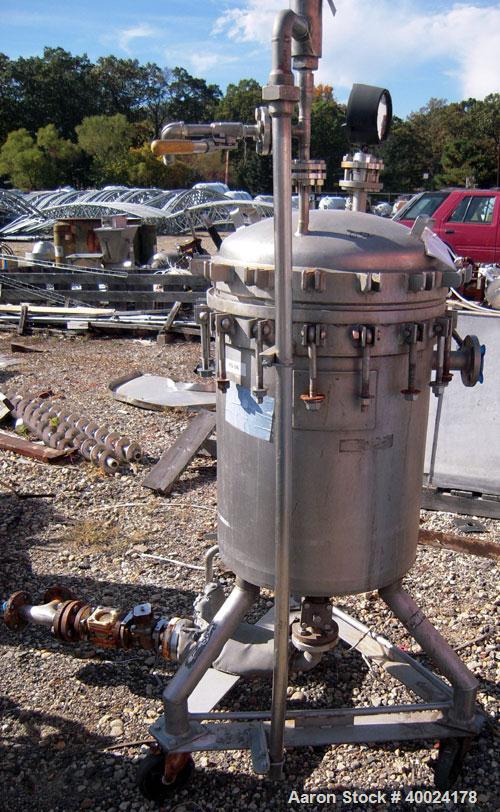 Used Sparkler Horizontal Plate Filter, Model 18-D-12, 316 stainless steel. 19.32 square feet filter area, 2.3 cubic feet cake capacity. Vertical non-jacketed tank 20" diameter x 22" deep. Bolt-on top...