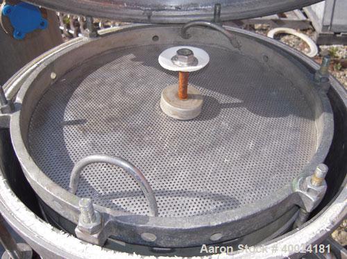 Used Sparkler Horizontal Plate Filter, Model 18-D-12, 316 stainless steel. 19.32 square feet filter area, 2.3 cubic feet cake capacity. Vertical non-jacketed tank 20" diameter x 22" deep, internal ra...