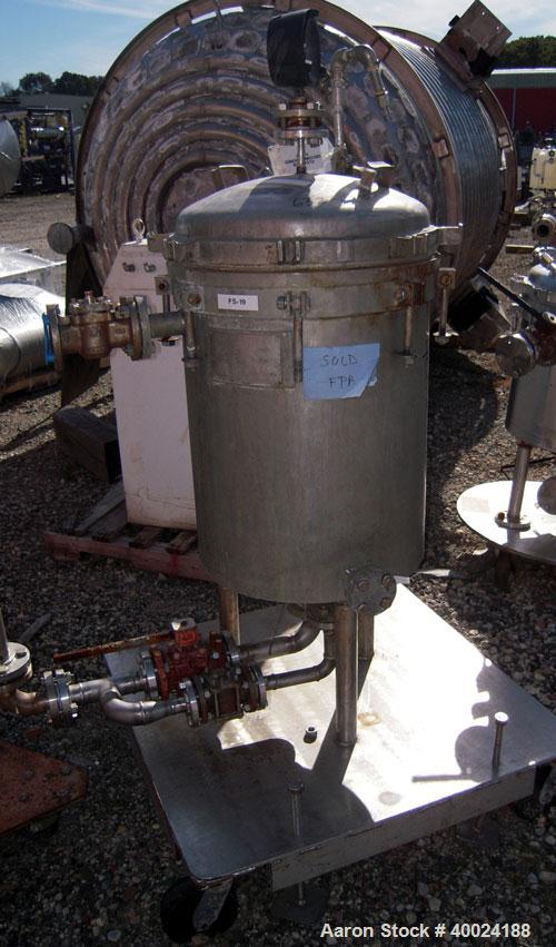 Used Sparkler Filter Horizontal Plate Filter, Model 18-D-12, Hastelloy SB333. 11.27 square feet filter area, 1.35 cubic feet cake capacity. Vertical non-jacketed tank 20" diameter x 22" deep, interna...