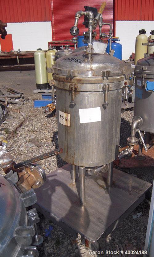 Used Sparkler Filter Horizontal Plate Filter, Model 18-D-12, Hastelloy SB333. 11.27 square feet filter area, 1.35 cubic feet cake capacity. Vertical non-jacketed tank 20" diameter x 22" deep, interna...
