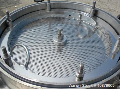 Used Sparkler Horizontal Plate Filter, Model 18-D-12, 316 Stainless Steel. Approximately 19.32 square feet filter area, 2.3 cubic feet cake capacity. Vertical tank 20" diameter x 25" deep, internal r...