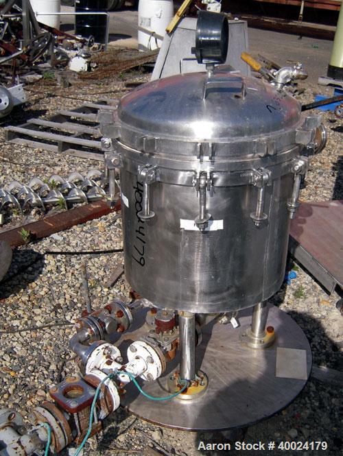 Used Sparkler Filter Horizontal Plate Filter, Model 18-D-8, 316 stainless steel. 12.3 square feet filter area, 1.8 cubic feet cake capacity, 650 gallons per hour. Vertical non-jacketed tank 20" diame...