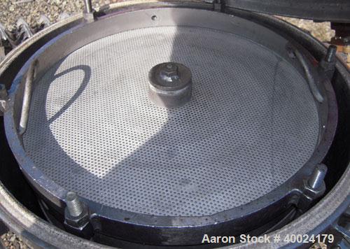 Used Sparkler Filter Horizontal Plate Filter, Model 18-D-8, 316 stainless steel. 12.3 square feet filter area, 1.8 cubic feet cake capacity, 650 gallons per hour. Vertical non-jacketed tank 20" diame...