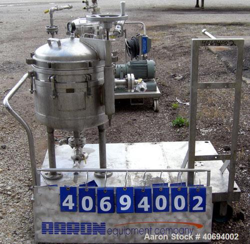 Used Sparkler Filter Horizontal Plate Filter, model 18-S-7, 316L stainless steel. Approximate 10.8 square feet filter area, .67 cubic feet cake capacity, 550 gallons per hour. Vertical jacketed tank ...
